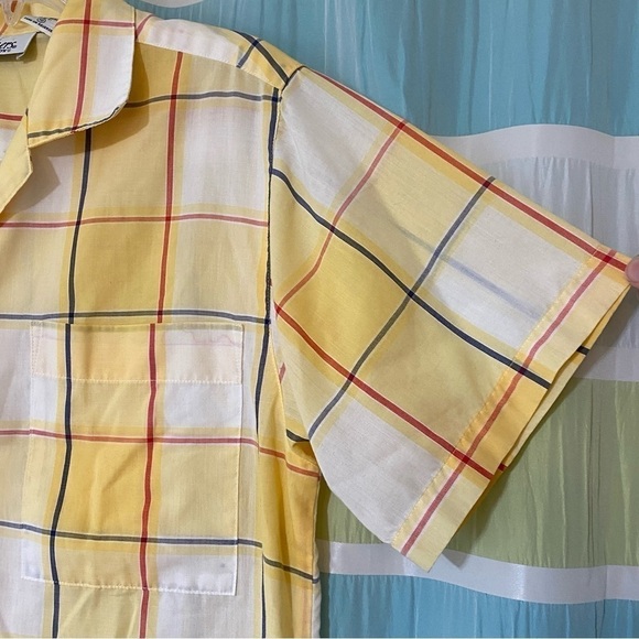 Vintage Plaid Button Down Short Sleeve Blouse Sz 10 - Picture 3 of 7